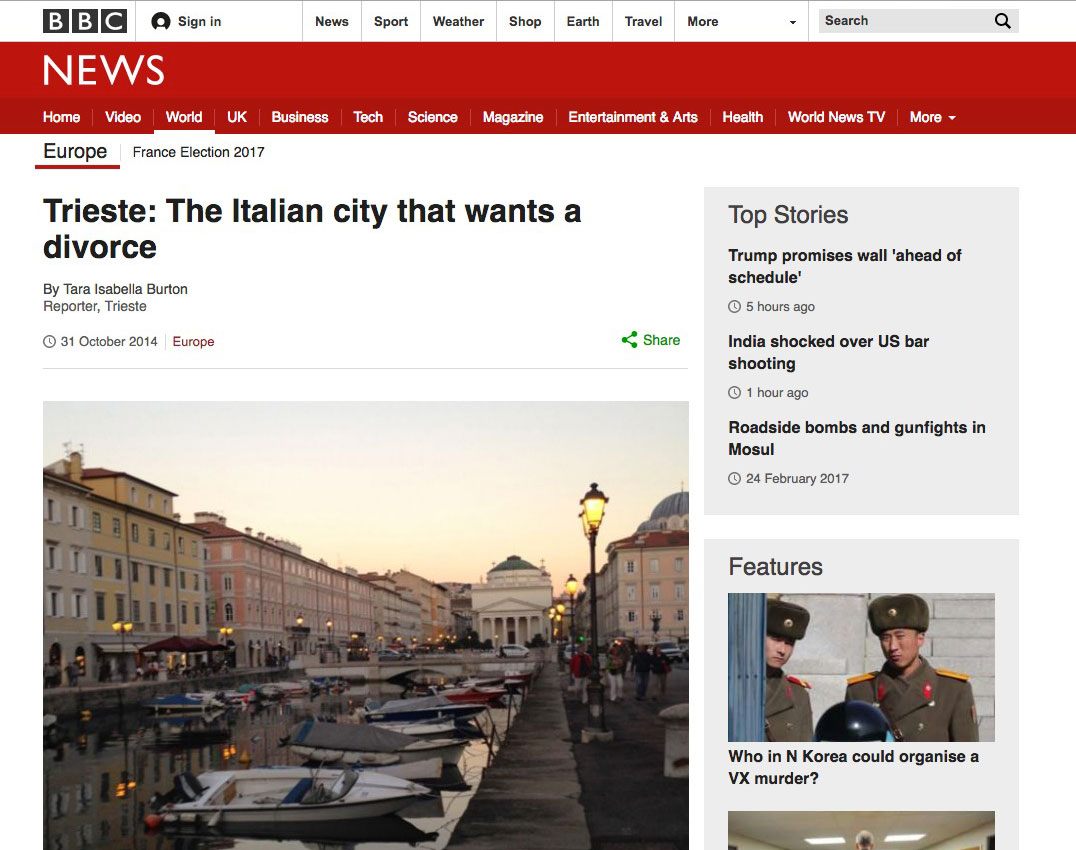Articolo-intervista pubblicato dalla BBC su Trieste e l’indipendentismo