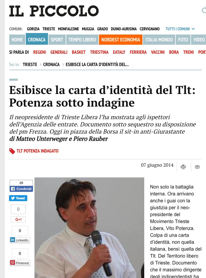 Vito Potenza assolto nel processo che lo vedeva imputato per aver esibito la carta d’identità del Territorio Libero di Trieste