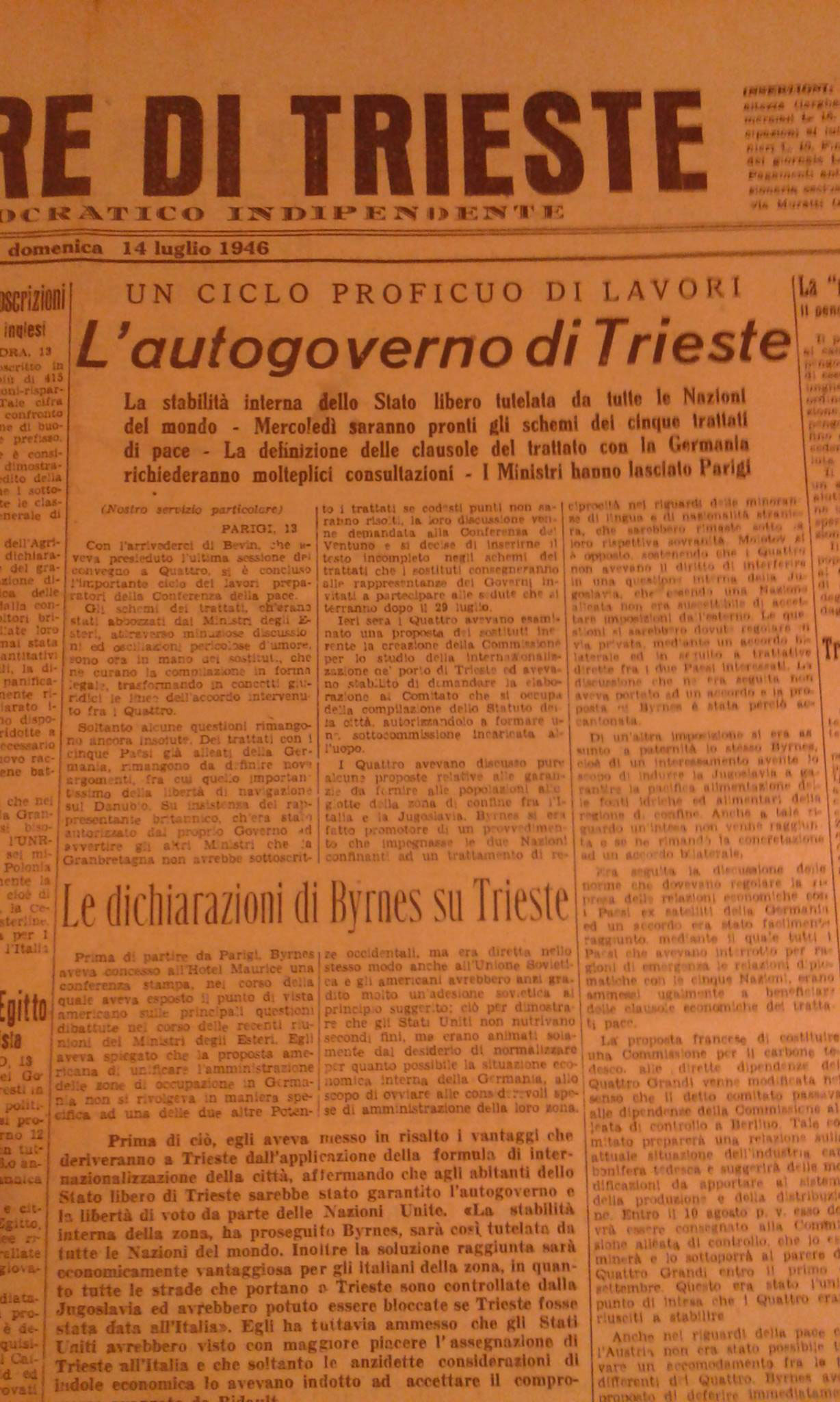 Pubblicazioni dei giornali del 1946-1954 per capire cos’era, cos’è e cosa potrà essere Trieste