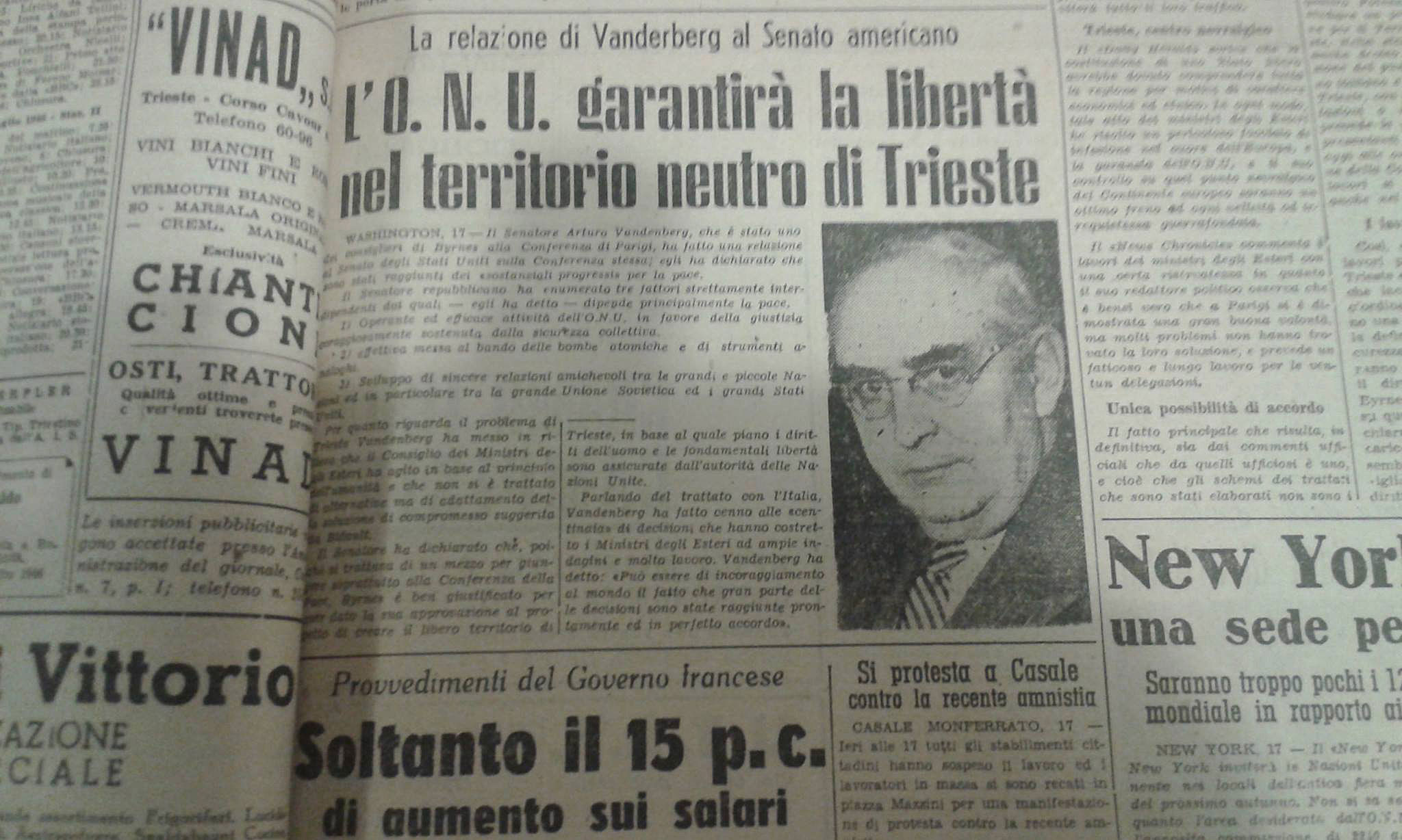 Relazione di Arthur Vandenberg al senato americano a proposito del TLT