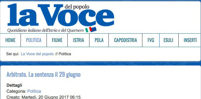 La Voce arbitrato confini Slovenia Croazia