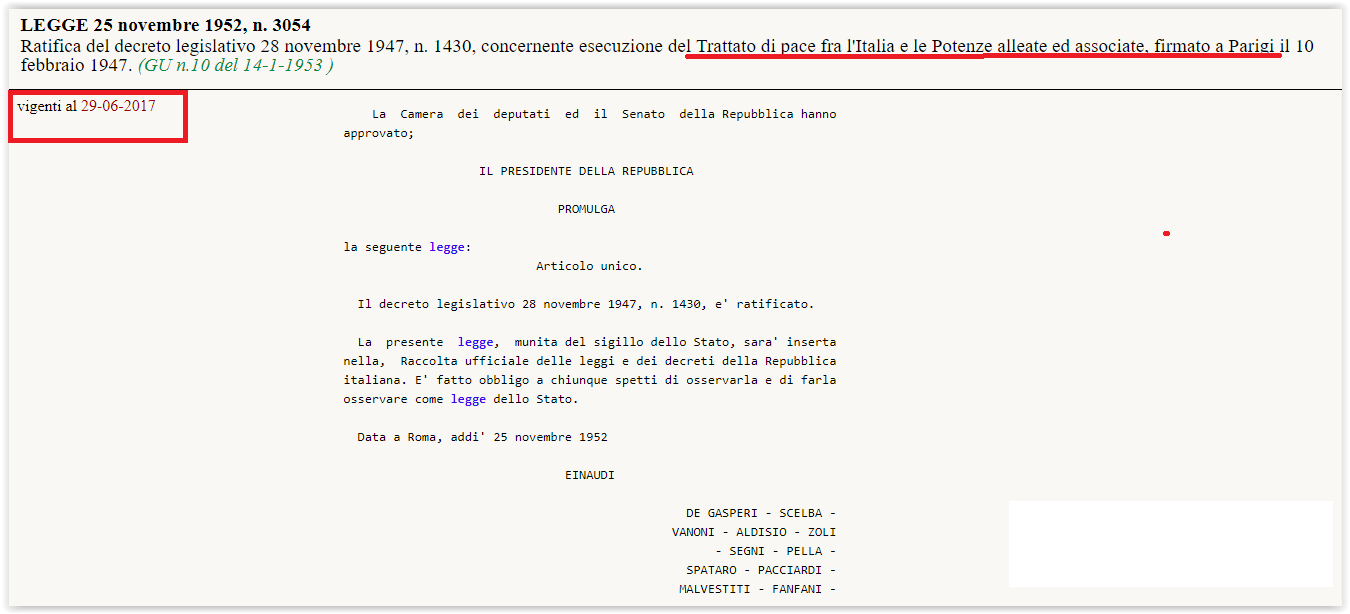 Documento ratifica del decreto legislativo 28/11/1947 n. 1430
