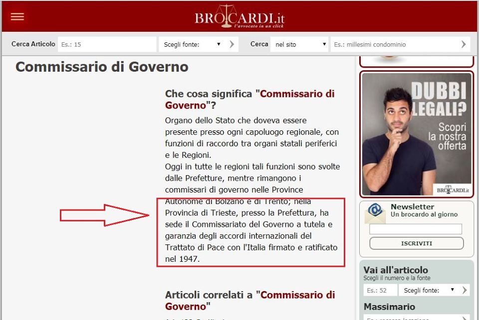 Il Commissario di Governo del Territorio Libero di Trieste